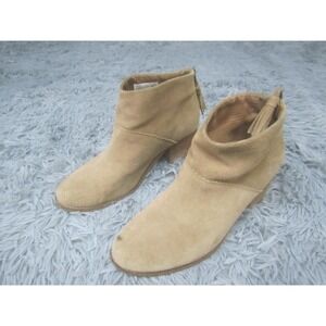 TOMS Booties Womens Size 8.5 Beige Suede Tassel Ankle Zip Block Heel Shoes